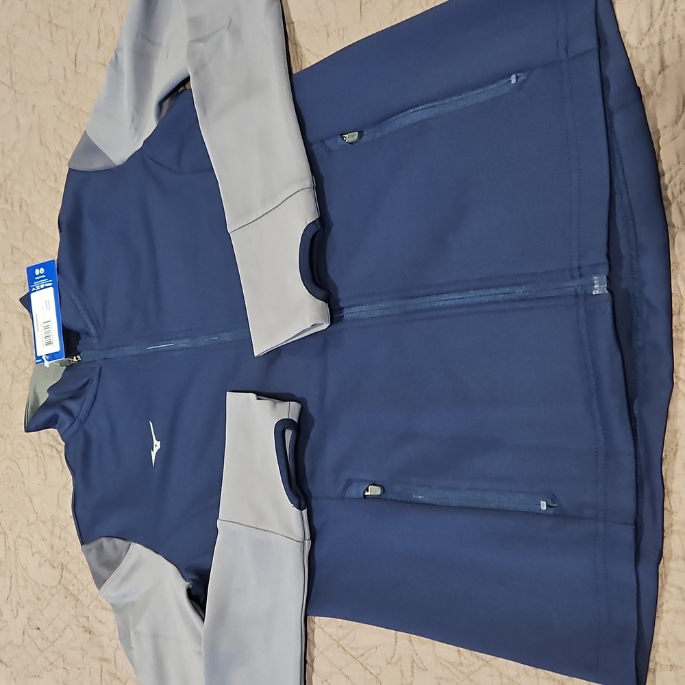 Mizuno Kids Track Jacket Navy/Grey Full Zip Athletic Performance Outerwear Large